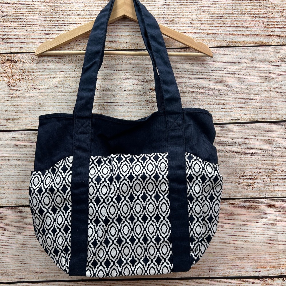 Thirty-One Go-To Tote Navy Perfect Pendant‎ Canvas Shoulder Bag 297A Geometric